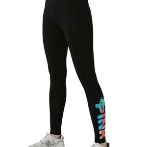 Victoria's Secret Pink Y2K Mid Rise Foldover Legging Black Palm‎ Tree Logo Small
